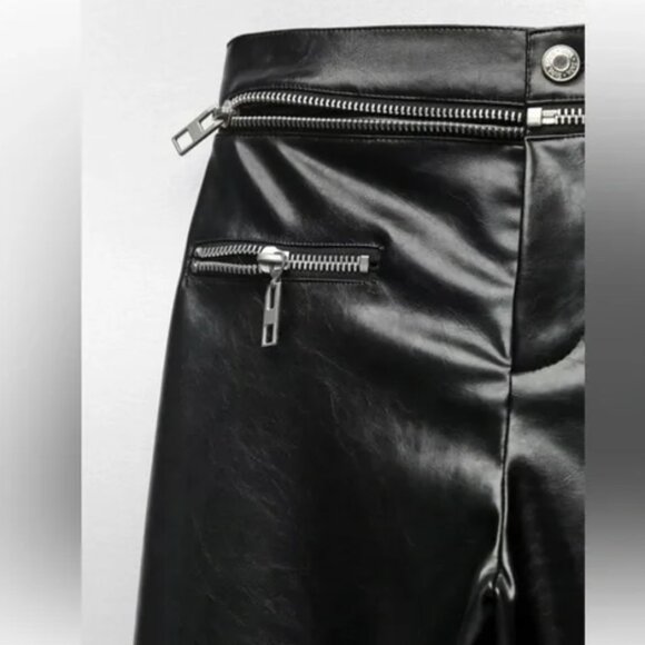 NWOT Zara Bloggers Fave Black Leather Pants with Zipper Details - Picture 4 of 9